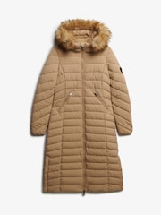 Superdry Brown Fuji Faux Fur Hooded Longline Coat - Image 7 of 7