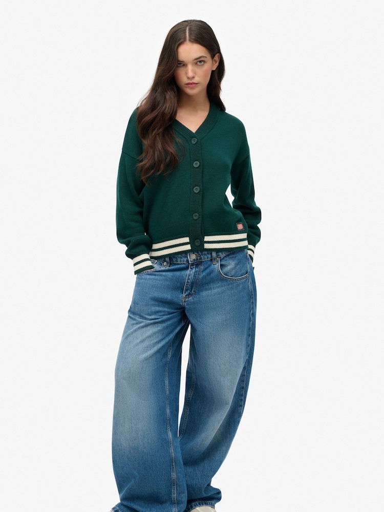 Superdry Green Slouchy Knitted Cardigan - Image 1 of 5 Superdry Green Slouchy Knitted Cardigan - Image 1 of 5