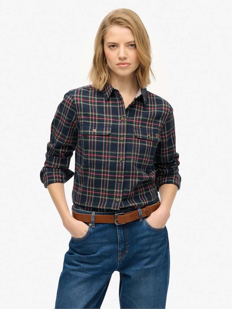 Superdry Blue Lumberjack Check Flannel Shirt - Image 1 of 6 Superdry Blue Lumberjack Check Flannel Shirt - Image 1 of 6