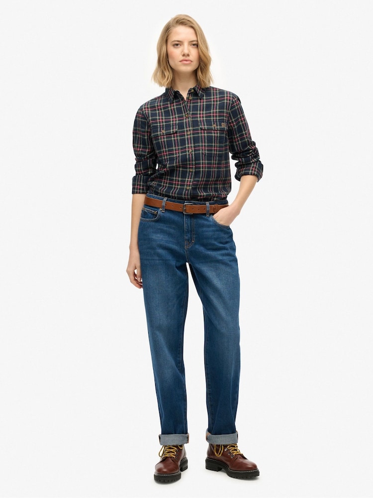 Superdry Blue Lumberjack Check Flannel Shirt - Image 2 of 6 Superdry Blue Lumberjack Check Flannel Shirt - Image 2 of 6