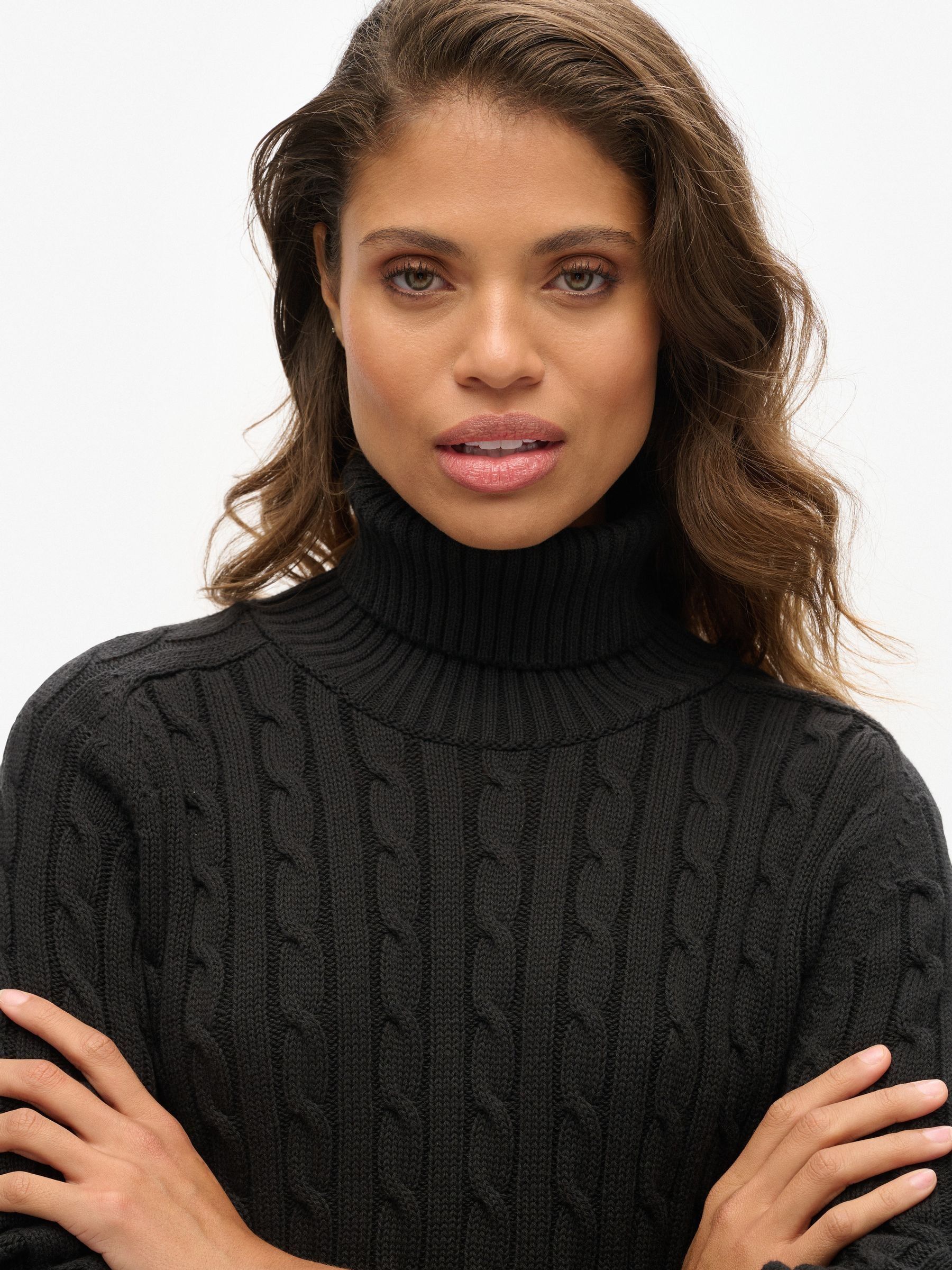 Buy Superdry Black Slouchy Cable Roll Neck Jumper from Next South