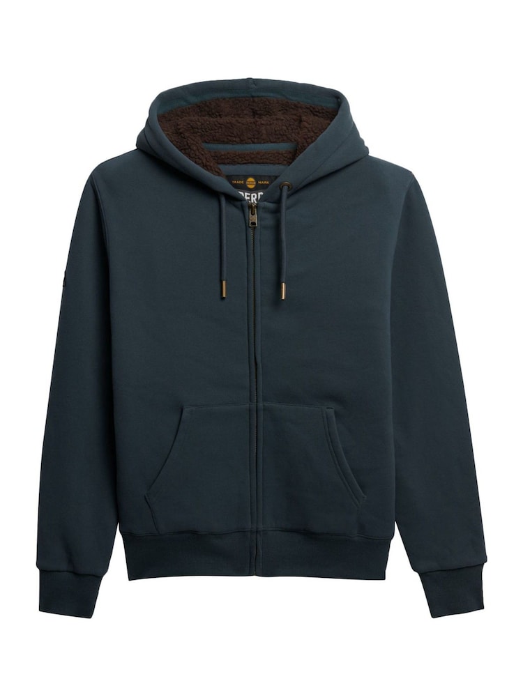 Superdry Grey Borg Lined Ziphood Hoodie - Image 1 of 1 Superdry Grey Borg Lined Ziphood Hoodie - Image 1 of 1