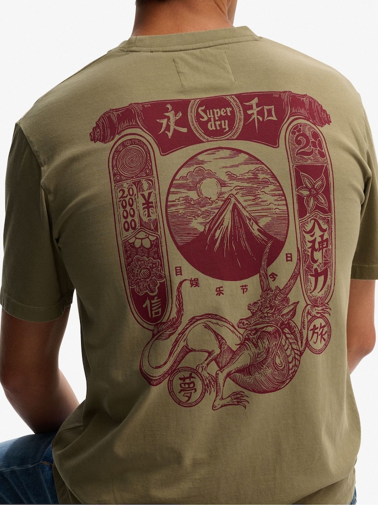 Superdry Light Khaki Green Tokyo Narrative Loose T-Shirt - Image 2 of 6