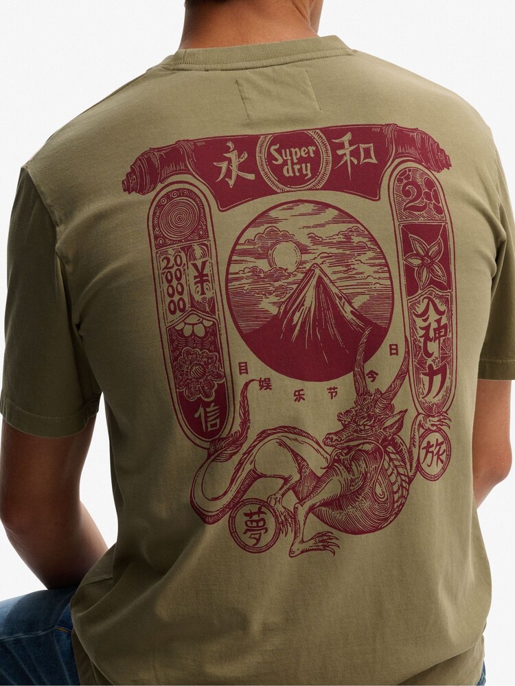 Superdry Light Khaki Green Tokyo Narrative Loose T-Shirt - Image 2 of 6 Superdry Light Khaki Green Tokyo Narrative Loose T-Shirt - Image 2 of 6