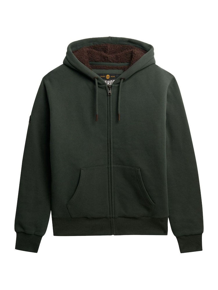Superdry Green Borg Lined Ziphood Hoodie - Image 1 of 2