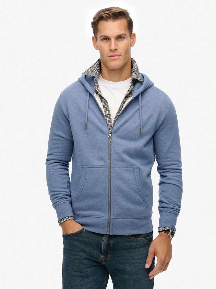 Superdry Jeans Blue Marl Essential Logo Slim Fit Zip Hoodie - Image 1 of 5