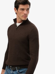 Superdry Brown Cotton Texture Half-Zip Jumper - Image 3 of 6