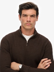 Superdry Brown Cotton Texture Half-Zip Jumper - Image 4 of 6