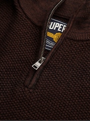 Superdry Brown Cotton Texture Half-Zip Jumper - Image 6 of 6