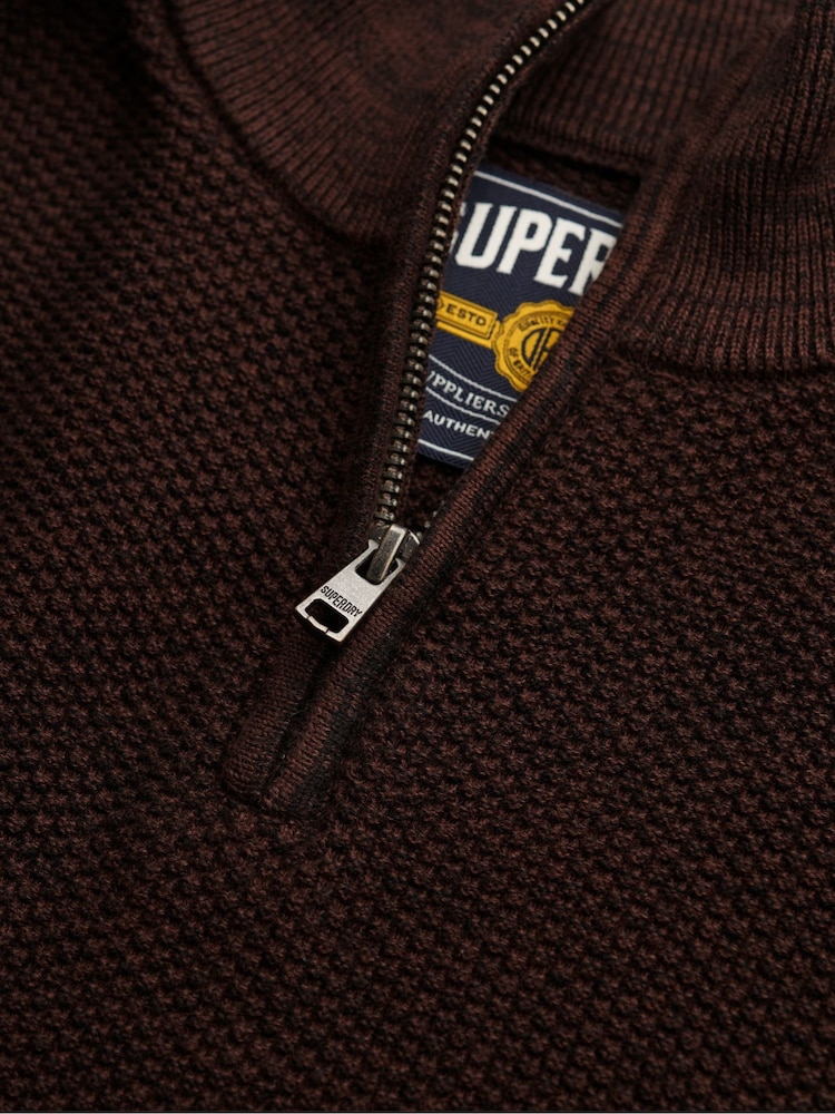 Superdry Brown Cotton Texture Half-Zip Jumper - Image 6 of 6