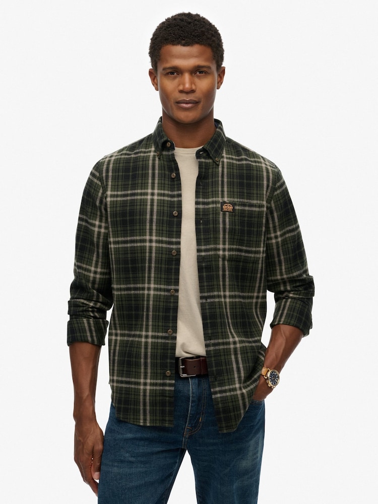 Superdry Green Long Sleeve Cotton Lumberjack Shirt - Image 1 of 7 Superdry Green Long Sleeve Cotton Lumberjack Shirt - Image 1 of 7