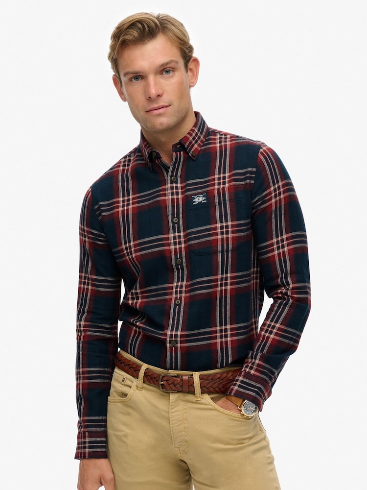 Superdry Blue Long Sleeve Cotton Lumberjack Shirt - Image 1 of 6 Superdry Blue Long Sleeve Cotton Lumberjack Shirt - Image 1 of 6