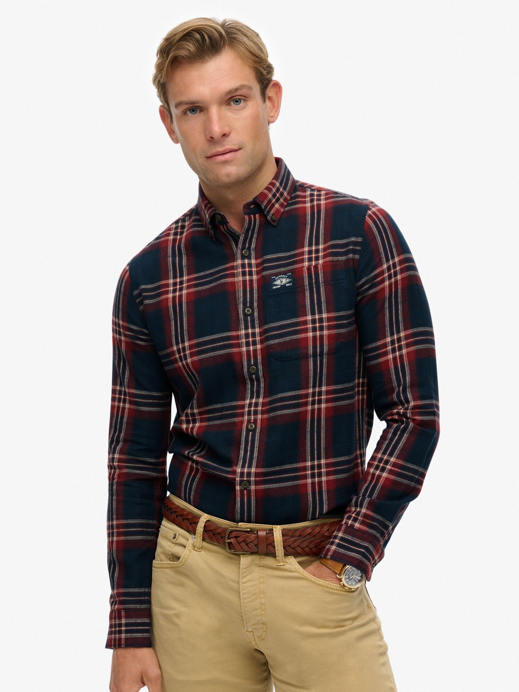 Buy Superdry Navy Red Check Long Sleeve Cotton Lumberjack Shirt