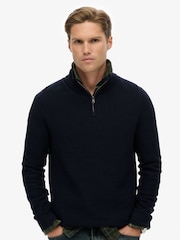 Superdry Blue Cotton Texture Half-Zip Jumper - Image 1 of 5