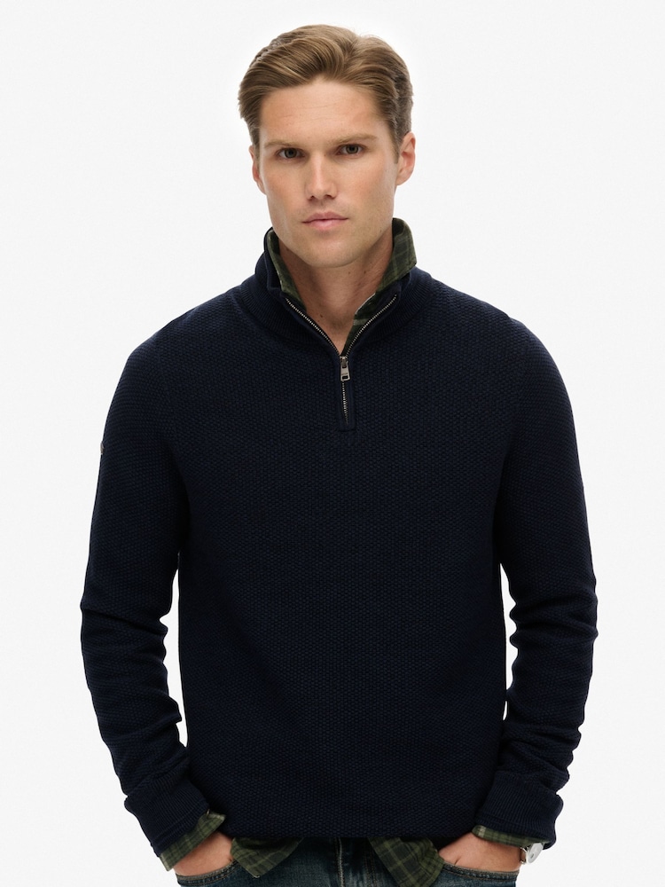 Superdry Blue Cotton Texture Half-Zip Jumper - Image 1 of 5