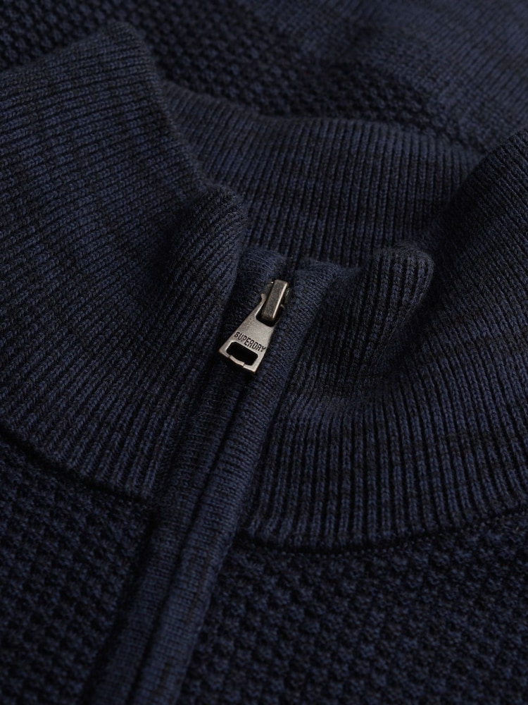 Superdry Blue Cotton Texture Half-Zip Jumper - Image 5 of 5