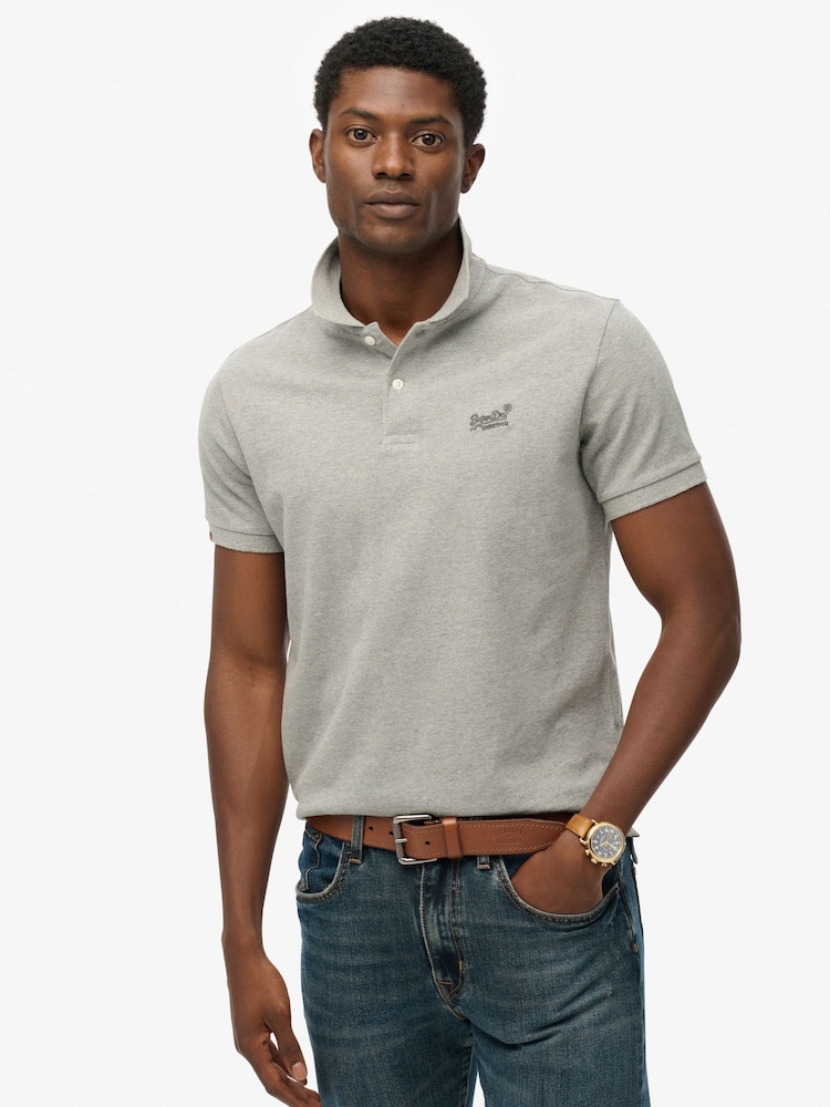 Superdry Grey Vintage Destroy Short Sleeve Polo Shirt - Image 1 of 4