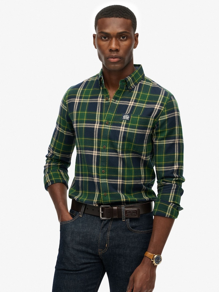 Superdry Peyton Check Navy Long Sleeve Cotton Lumberjack Shirt - Image 1 of 6 Superdry Peyton Check Navy Long Sleeve Cotton Lumberjack Shirt - Image 1 of 6