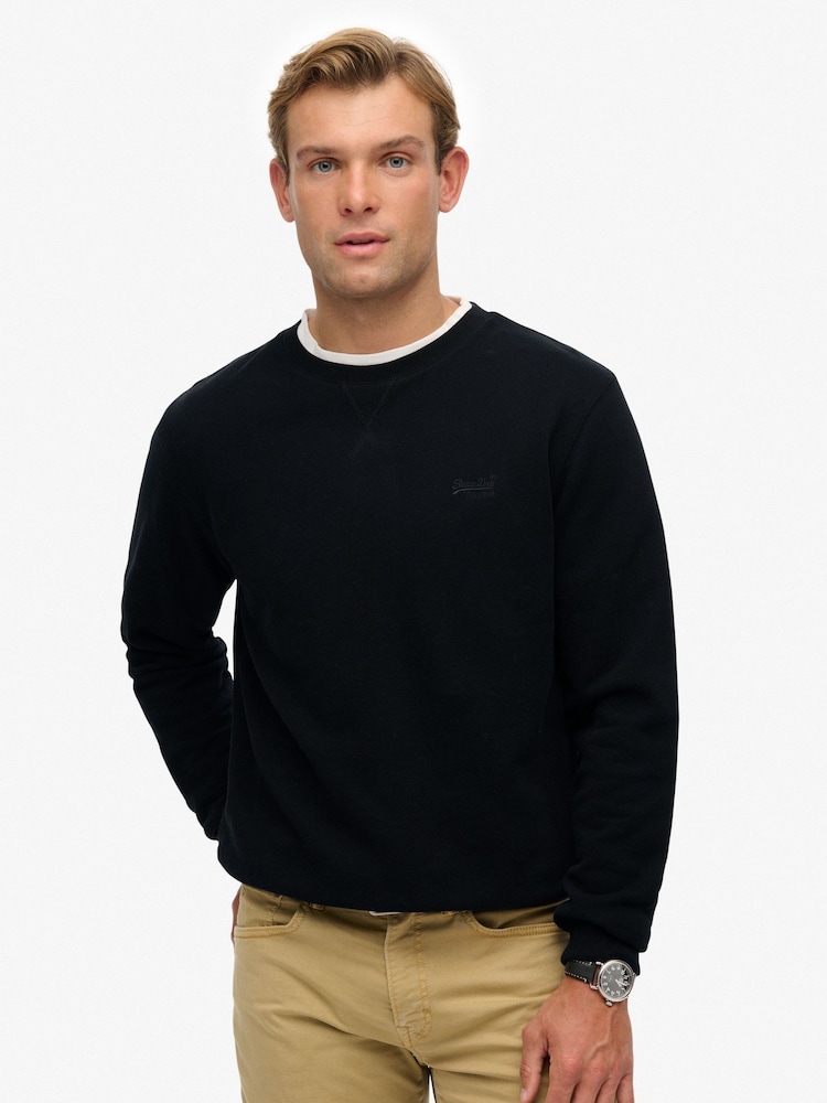 Superdry Black Essential Logo Crew Sweatshirt - Image 1 of 5 Superdry Black Essential Logo Crew Sweatshirt - Image 1 of 5
