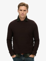 Superdry Brown Light Weight Cotton Texture Jumper - Image 1 of 4