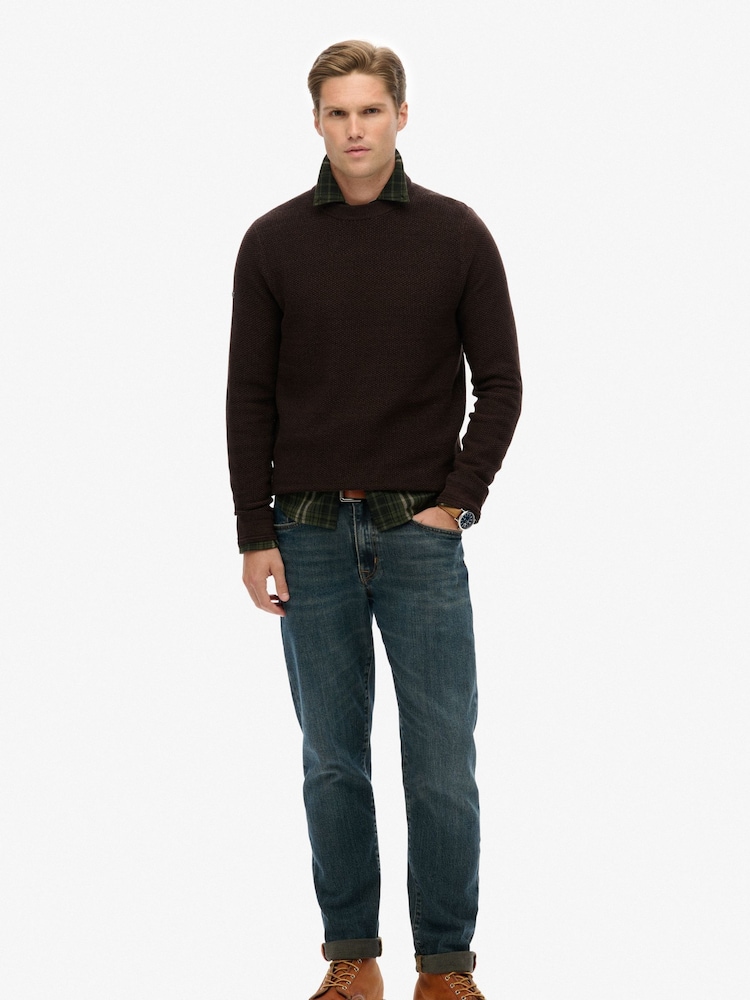 Superdry Brown Light Weight Cotton Texture Jumper - Image 2 of 4 Superdry Brown Light Weight Cotton Texture Jumper - Image 2 of 4