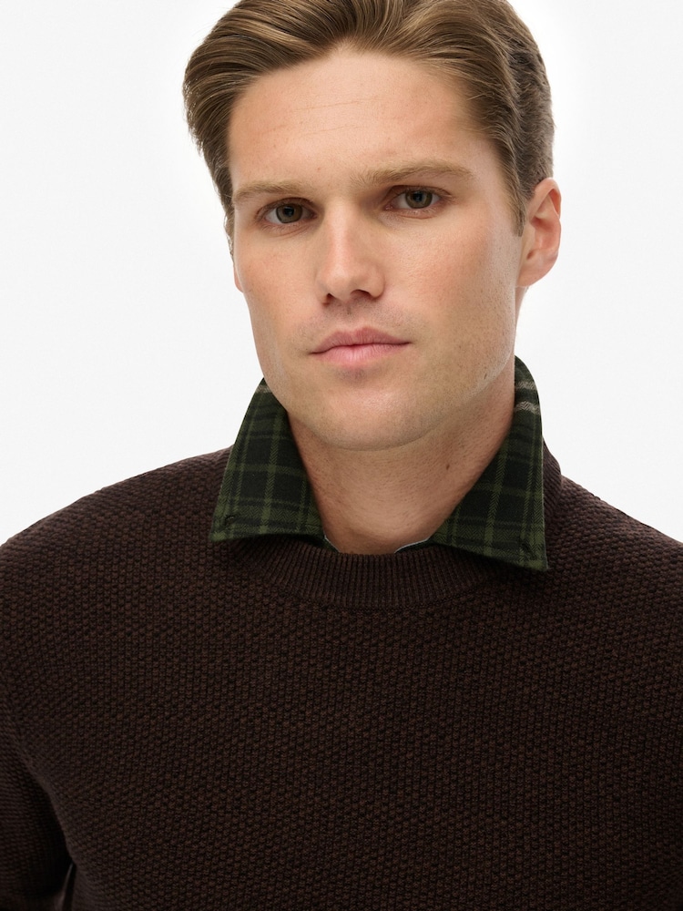 Superdry Brown Light Weight Cotton Texture Jumper - Image 4 of 4 Superdry Brown Light Weight Cotton Texture Jumper - Image 4 of 4