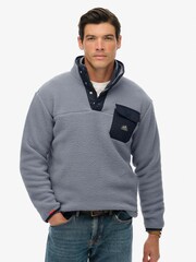 Superdry Blakish Blue Fuji Fleece Half Popper Jumper - Image 1 of 5
