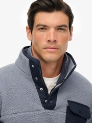Superdry Blakish Blue Fuji Fleece Half Popper Jumper - Image 3 of 5
