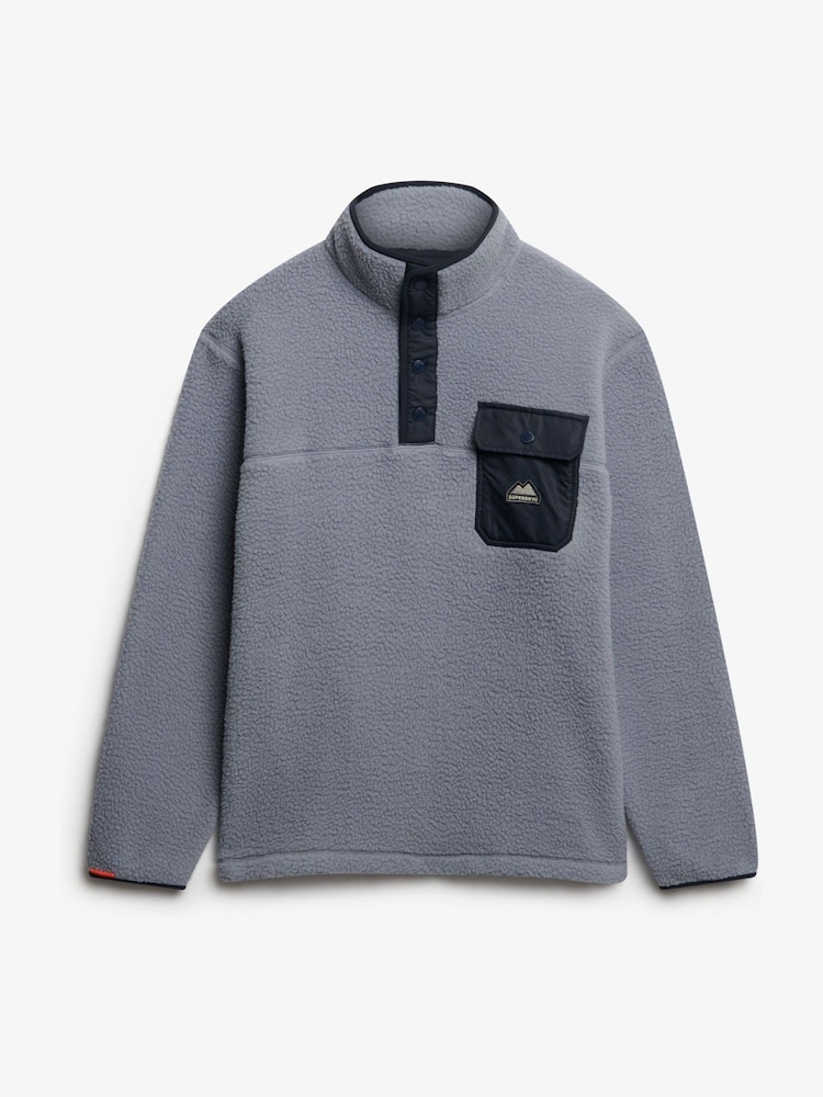 Superdry Blakish Blue Fuji Fleece Half Popper Jumper - Image 5 of 5 Superdry Blakish Blue Fuji Fleece Half Popper Jumper - Image 5 of 5