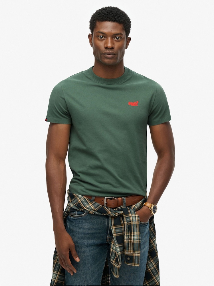 Superdry Green Essential Logo Embroidery T-Shirt - Image 1 of 7 Superdry Green Essential Logo Embroidery T-Shirt - Image 1 of 7