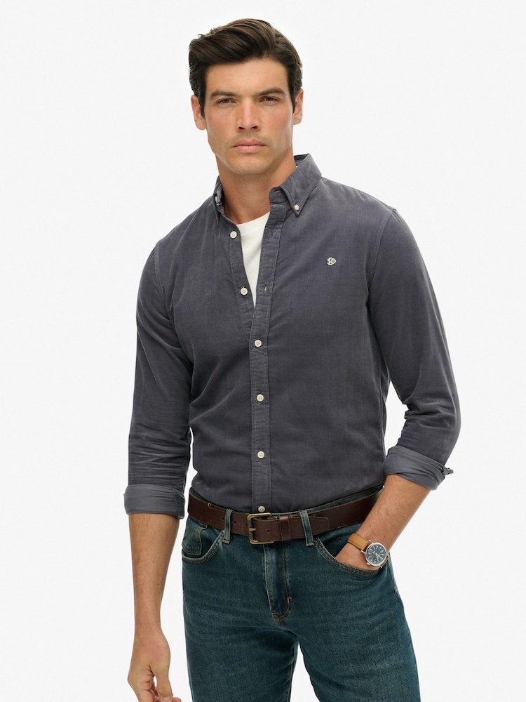 Superdry Blue Classic Needle Cord Shirt - Image 1 of 6 Superdry Blue Classic Needle Cord Shirt - Image 1 of 6