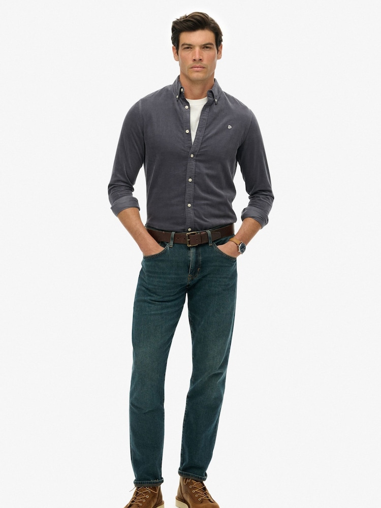 Superdry Blue Classic Needle Cord Shirt - Image 2 of 6 Superdry Blue Classic Needle Cord Shirt - Image 2 of 6