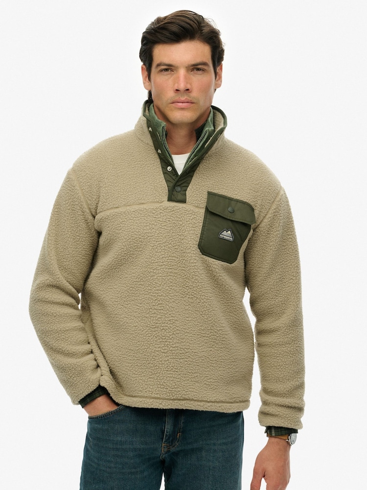 Superdry Natural Fuji Fleece Half Popper Jumper - Image 1 of 5 Superdry Natural Fuji Fleece Half Popper Jumper - Image 1 of 5