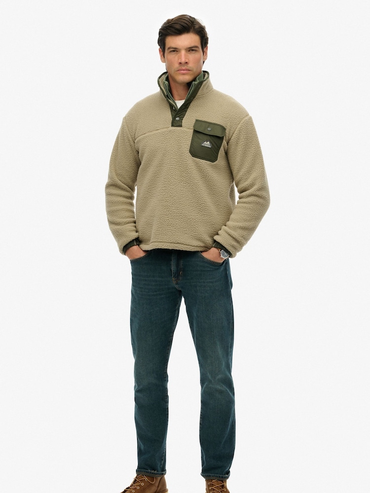 Superdry Natural Fuji Fleece Half Popper Jumper - Image 2 of 5 Superdry Natural Fuji Fleece Half Popper Jumper - Image 2 of 5