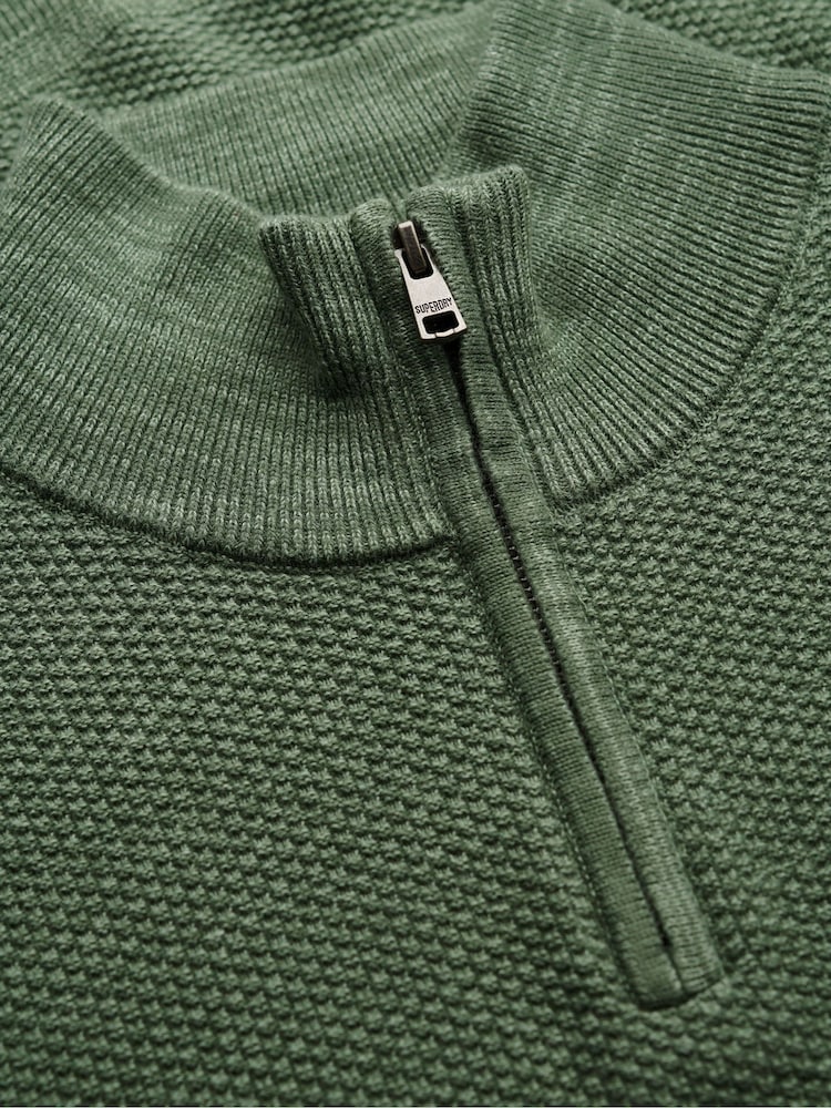 Superdry Green Cotton Texture Half-Zip Jumper - Image 7 of 7