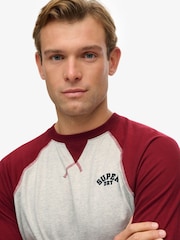 Superdry Grey Grindle/Rich Burgundy Vintage Athletic Baseball Top - Image 4 of 5