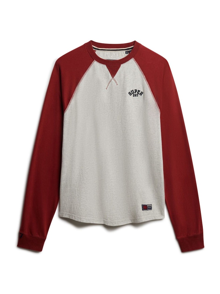 Superdry Grey Grindle/Rich Burgundy Vintage Athletic Baseball Top - Image 5 of 5 Superdry Grey Grindle/Rich Burgundy Vintage Athletic Baseball Top - Image 5 of 5