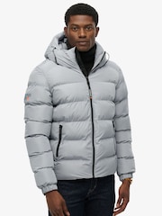 Superdry Light Blue Hooded Sports Puffer Jacket - Image 1 of 7