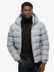 Superdry Light Blue Hooded Sports Puffer Jacket - Image 2 of 7