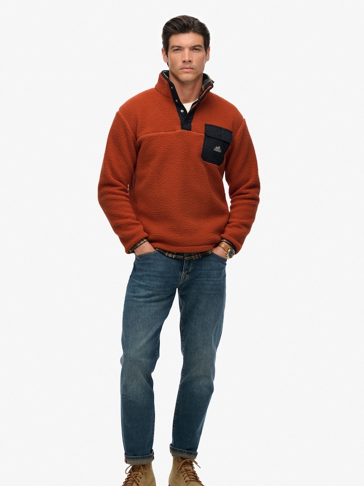 Superdry Orange Fuji Fleece Half Popper Jumper - Image 2 of 6 Superdry Orange Fuji Fleece Half Popper Jumper - Image 2 of 6