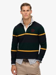 Superdry Green Vintage Athletic Stripe Rugby Top - Image 1 of 6