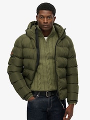 Superdry Green Hooded Sports Puffer Jacket - Image 1 of 7