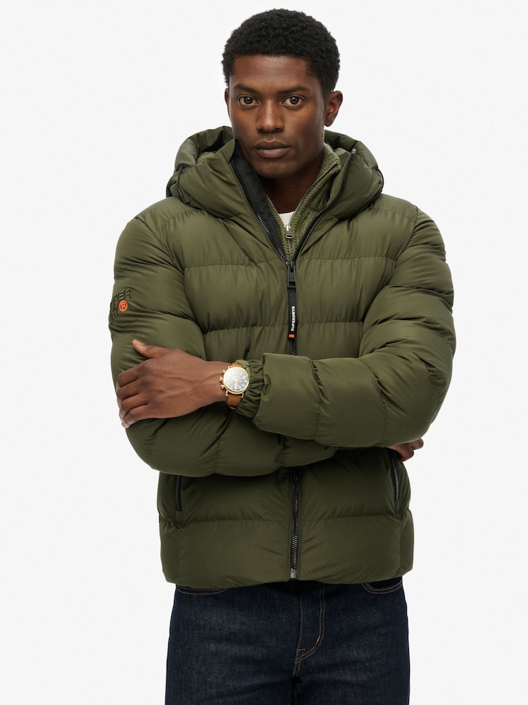 Superdry Green Hooded Sports Puffer Jacket - Image 2 of 7