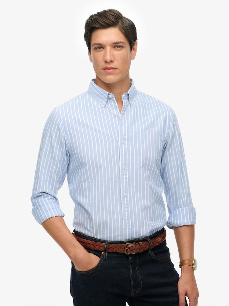 Superdry Blue Classic Oxford Long Sleeve Shirt - Image 1 of 6 Superdry Blue Classic Oxford Long Sleeve Shirt - Image 1 of 6