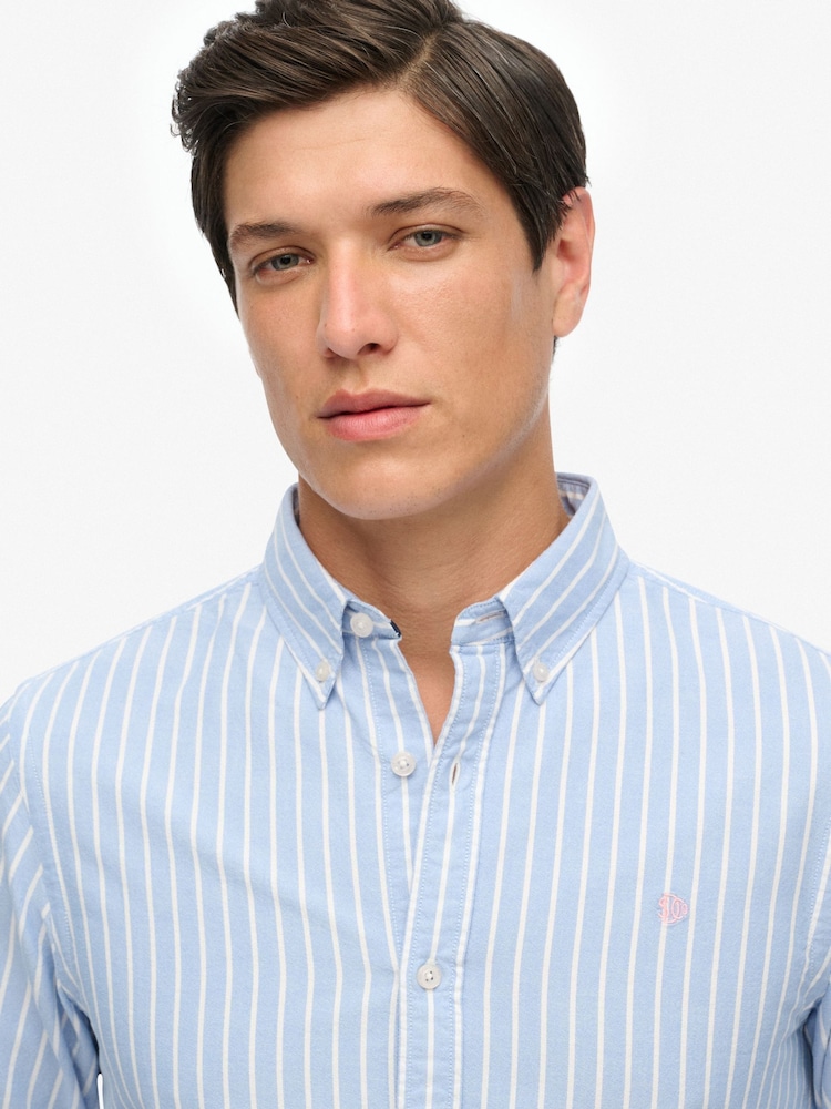 Superdry Blue Classic Oxford Long Sleeve Shirt - Image 2 of 6 Superdry Blue Classic Oxford Long Sleeve Shirt - Image 2 of 6