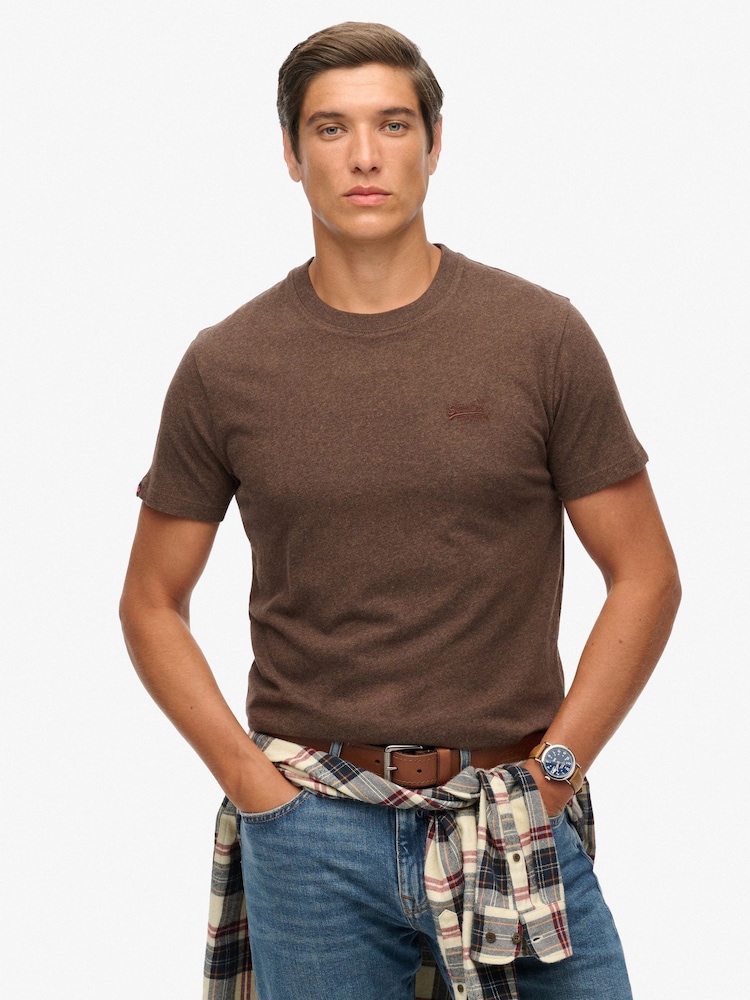 Superdry Brown Essential Short Sleeve Logo T-Shirt - Image 1 of 9