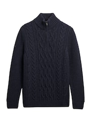 Superdry Indigo Jacob Cable Knit Half Zip Jumper - Image 1 of 2