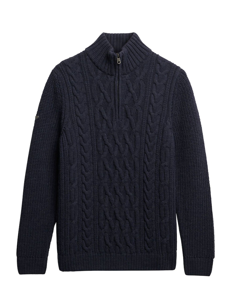 Superdry Indigo Jacob Cable Knit Half Zip Jumper - Image 1 of 2