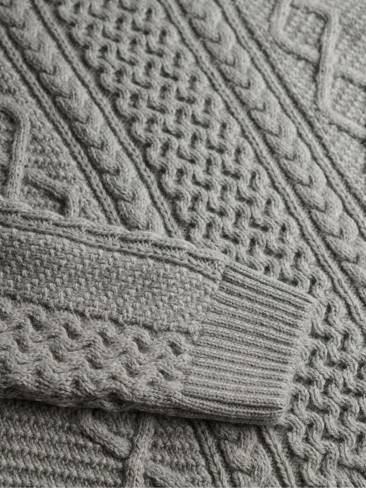 Superdry Grey Jacob Cable Roll Neck Jumper - Image 5 of 5 Superdry Grey Jacob Cable Roll Neck Jumper - Image 5 of 5