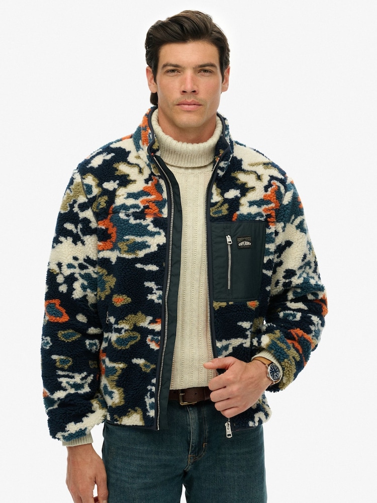 Superdry Blue Printed Zip Through Fleece - Image 1 of 5